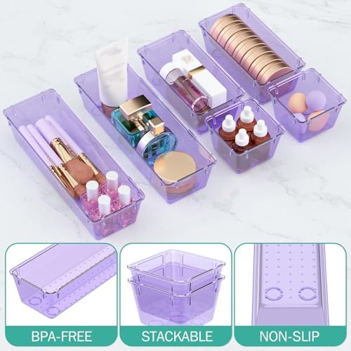9 Pack Clear Drawer Organizer Set, Drawer Storage Trays, Storage Bins - Image 3