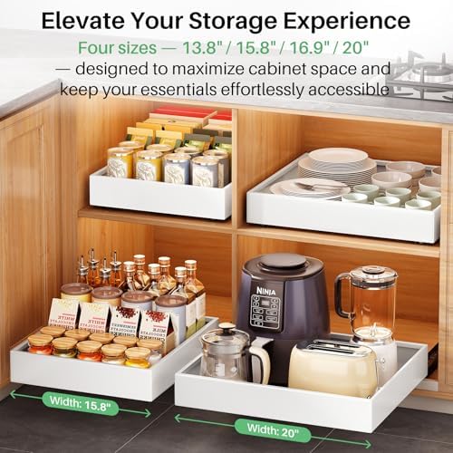Pull out Cabinet Organizer,21"Deep, 20"Wide Heavy Duty Full-Extension Slide out Drawers Fixed with Nano Adhesive,Roll Out Shelves Sliding Cabinet for Kitchen,Bathroom,Pantry,under sink Storage(White) - Image 6