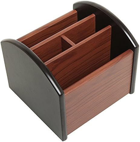 Coideal Remote Control Holder Caddy Wood, Rotating Wooden Pen Pencil Holder Organizer Medium Revolving Desktop Office Supplies Storage for Table (4 Compartments) - Image 2