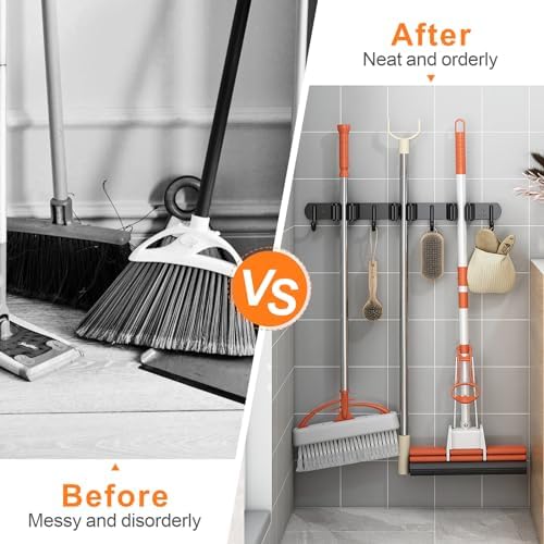 2 Pack Mop and Broom Holder Wall Mount for Kitchen Garden Garage Laundry - Image 2