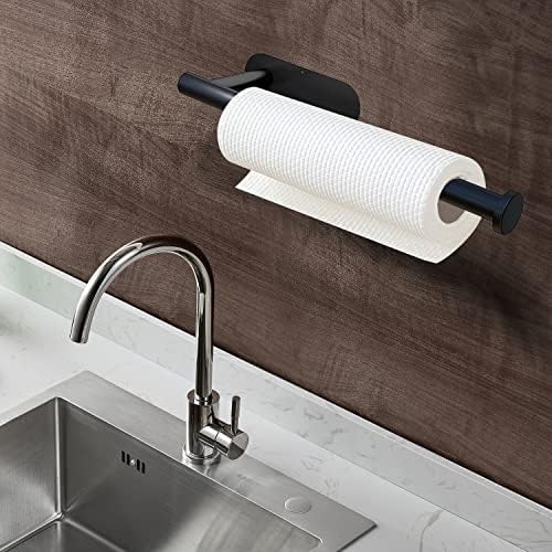 DEKAVA Under Cabinet Wall Mount Paper Towel Holder, Self-Adhesive Bar, Stainless Steel 13 inch (Black, 2) - Image 4