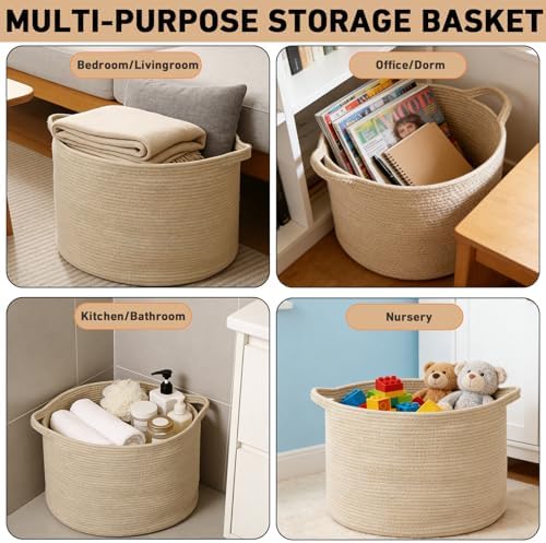 65L Large Blanket Basket,Woven Rope Laundry Basket-Camel - Image 6