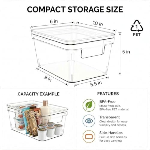 MOONEDGE 8-Pack 10x6x5 Stackable Small Clear Storage Bins with Lids - Image 2