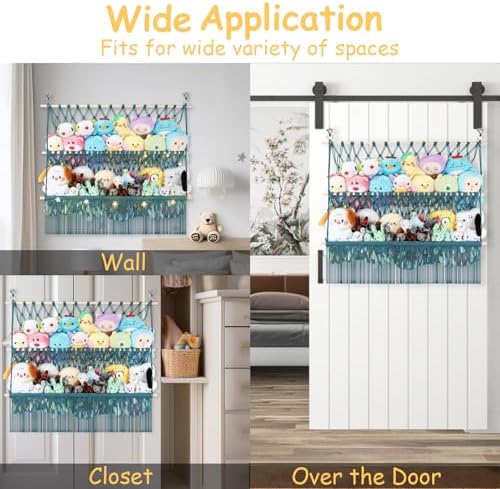 2 Tier Stuffed Animal Storage Shelf Net, 35x30'' Large Plushie Net Aqua - Image 5
