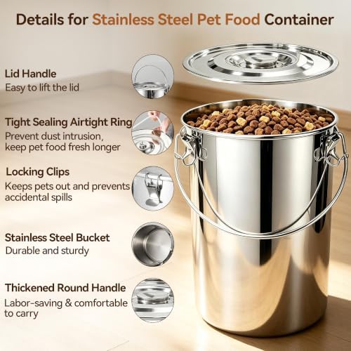 Newget 16 lb Stainless Steel Dog Food Storage Container with Scoop - Image 4
