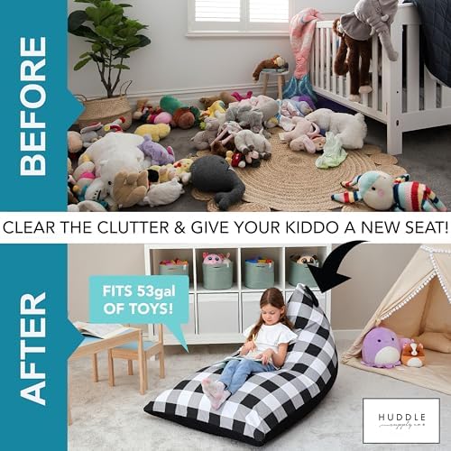Huddle Designer Stuffed Animal Bean Bag Storage Chair Cover XL Gingham - Image 3
