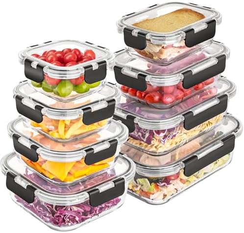 Liuruiyu 8 Pack Glass Food Storage Containers with Lids, Meal Prep Containers, Airtight Bento Boxes with Leak Proof Locking for Microwave, Oven, Freezer and Dishwasher, BPA Free by Liuruiyu