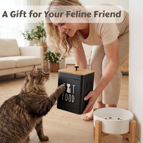 PERFNIQUE Cat Food Storage Container, Airtight Cat Treat Container with Bamboo Lid, Pet Food Storage for Kitchen Countertop, Treat Jars for Pets, Cat Food Container (Black, with Spoon) - Image 5