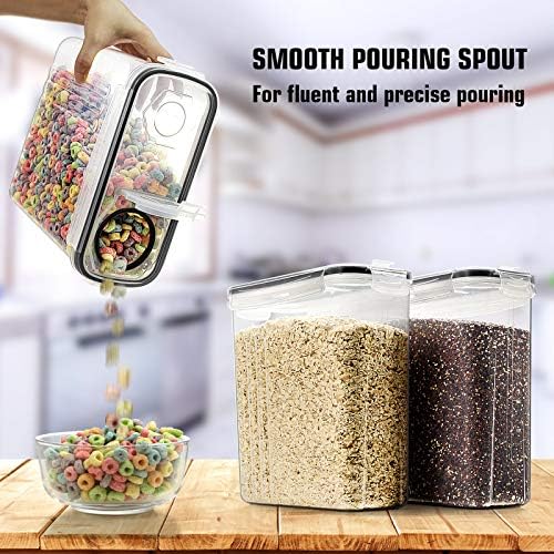 Wildone Cereal Storage Containers Set, Large BPA Free Plastic Airtight Food Storage Containers 4L for Flour, Sugar, 6 Piece Set Cereal Dispensers with 20 Labels & Marker, Black - Image 6