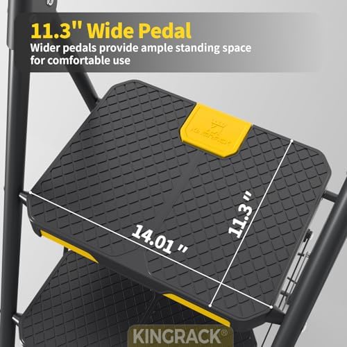 KINGRACK 3 Step Ladder, Sturdy Steel Step Stool with Safe-Lock Design, Handrail, Anti-Slip Wide Pedals, Pass 800lbs Load Testing, Folding Portable Ladder for Multi-Purpose, Home, Kitchen, Black - Image 2