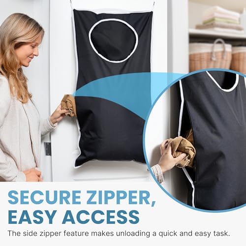 Hanging Laundry Hamper Bag XL 40x22", Space Saving over the Door Storage Bags, Behind the Door Hampers for Dirty Clothes & Wall Mounted Basket for Bathroom - Image 3