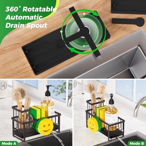 Sponge Holder for Kitchen Sink,Sink Caddy with Removable Dish Brush Holder,Self-Draining Kitchen Countertop Organizers and Storage Essentials,Soap Dispenser Organize and Home Decor-Bronze - Image 4