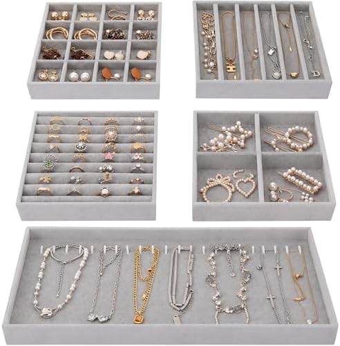 Fixwal Jewelry Organizer Trays 5 Pack 14in Stackable Drawer Box Dividers by Fixwal