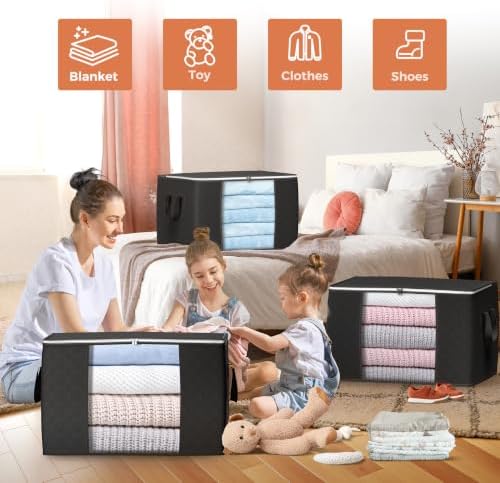 90L Large Storage Bags, 3 Pack Clothes Storage Bins Closet Organizers - Image 3