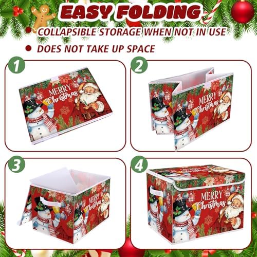 Briwooody Christmas Storage Bin with Lid and Carrying Handle Christmas Foldable Storage Box Large Xmas Decorative Collapsible Container Basket for Organizing Closet Home Bedroom Gift(Santa Claus) - Image 5