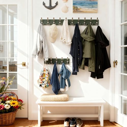 SKOLOO Creations Forest Green Solid Wood Wall Mounted Coat Rack, 5 Hooks, 16-7/8" Long - Kitchen, Mudroom, Entryway, Bathroom - Includes Mounting Hardware, Wall Coat Hanger, Towel Rack - Image 5