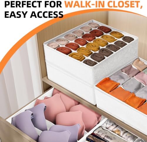 Criusia Drawer Organizer - 6 Set Clothes Organizer for Closet & Bedroom - 90 Cells Bins for Sock, Underwear, Bra, Baby Clothes - Washable & 10xDurable than Non-Woven Fabric (White) - Image 6