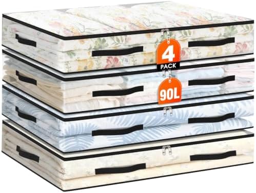 4 Pack Under Bed Storage Bags, 90L Foldable Clear Containers with Handles by Unknown