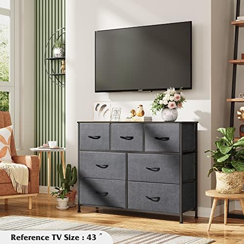 WLIVE Dresser for Bedroom, 7 Drawers, TV Stand, Dark Grey - Image 4