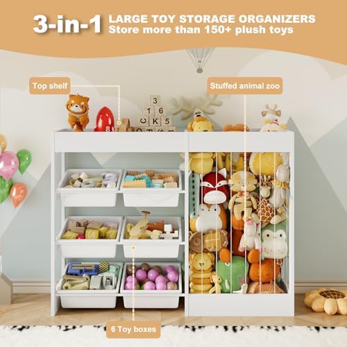 VontinT 2Pcs 50.6" W Toy Organizer with Stuffed Animal Storage&Bins, Wooden - Image 4
