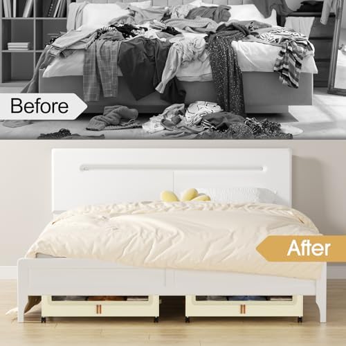 Yecaye 60L Under Bed Storage with Wheels, 4 Pack, Beige - Image 6