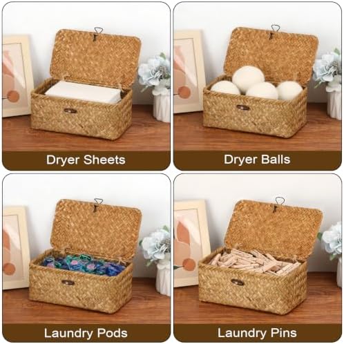Dryer Sheet Holder, Woven Seagrass Dryer Sheets Container with Lid - Image 6