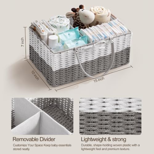 HBlife Large Baby Diaper Caddy Organizer, Paper Rope Storage Baskets Nursery Bin with Removable Divider, Portable Car Organizer for Diapers, Baby Shower Gifts, Newborn Essentials Must Haves - Image 5