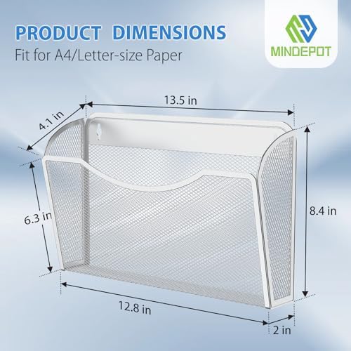MINDEPOT Wall File Organizer, Hanging Wall File Holder, 1 Pack, White - Image 2