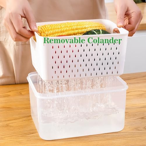 Fruit Storage Containers for Fridge with Removable Colander, Food Storage Containers with Lids, Dishwasher & Microwave Safe, Keep Berry Fruit Vegetable Meat Fresh Longer (Clear Body/Purple Lid) - Image 6