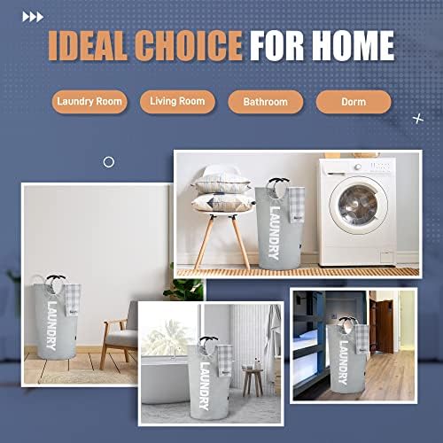 Caroeas 100L Laundry Basket,Large Laundry Hamper, Laundry Bag with Padded Handles, Clothes Hamper Stands Up Well, Collapsible Free Standing Easy Storage Washing Bin (Light Grey,100L) - Image 5
