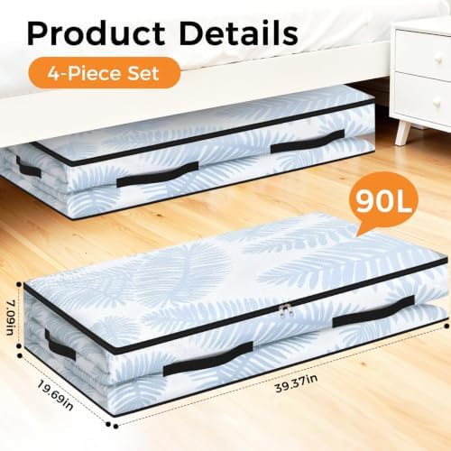 4 Pack Under Bed Storage Bags, 90L Foldable Clear Containers with Handles - Image 2