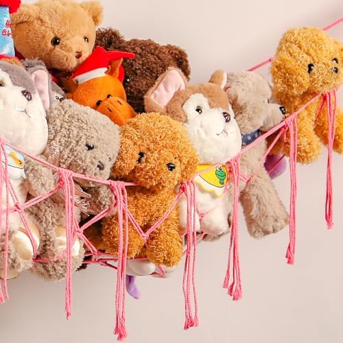 YKBU Stuffed Animals Hammock Corner Hanging Net with Tassel Macrame Stuffed Animal Storage Plush Toy Holder Toy Organizer for Boho Nursery Playroom Bedroom Kids Room (pink, large) - Image 7