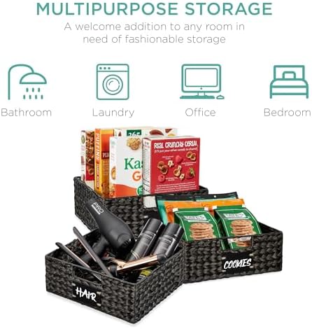 Best Choice Products Set of 4 13x12in Water Hyacinth Pantry Baskets, Woven Organizers w/Chalkboard Label, Chalk Marker - Black - Image 6
