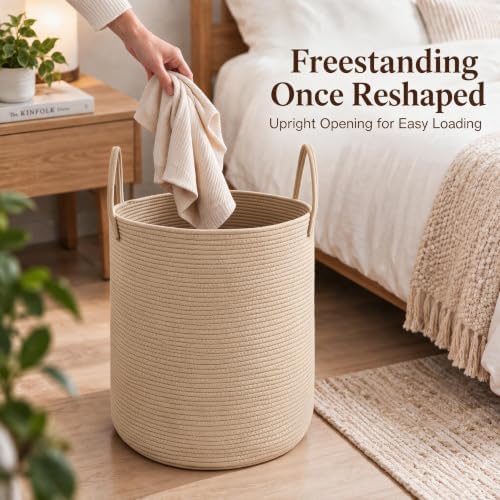 JMvicyroam 80L Cotton Rope Laundry Basket Hamper, Jute - Image 4
