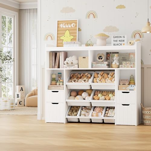 HORSTORS 55" W Toy Storage Organizer, Large Kids Bookshelf, Toy Box, White - Image 2