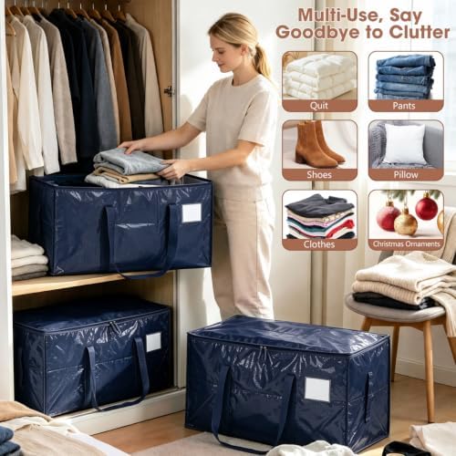 6Pcs Heavy Duty Extra Large Moving Bags Storage Totes Fold Flat Deeplyblue - Image 5