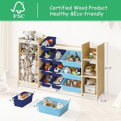 EXPERLAM 3-in-1 Toy Storage Organizer, Stuffed Animal Holder, 12 Bins - Image 2