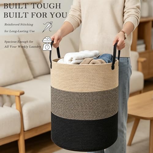 70L Woven Laundry Basket, Large Clothes Hamper with Handles- Jute - Image 5