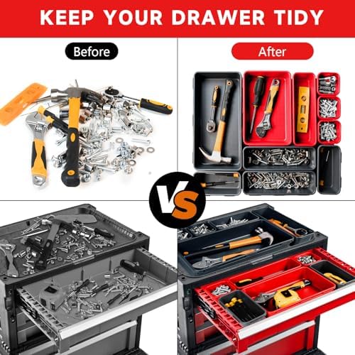 Tool Box Organizer Tray, 60 PCS & 5 Sizes, Black and Red - Image 4
