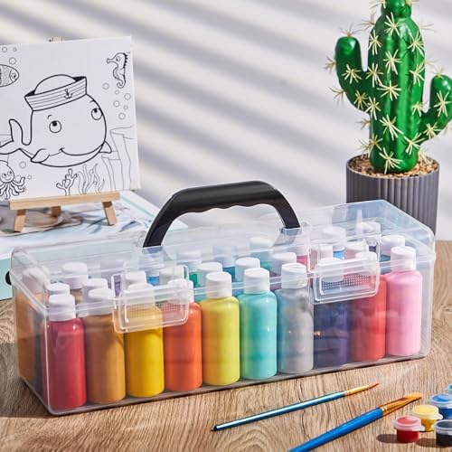 Threehoney 3 Pcs Acrylic Paint Storage Box with Handle, 90 Bottles, Black - Image 6