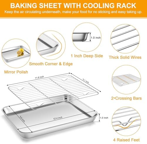 Homikit 10x12 Inch Stainless Steel Quarter Sheet Pan with Wire Cooling Rack - Image 2