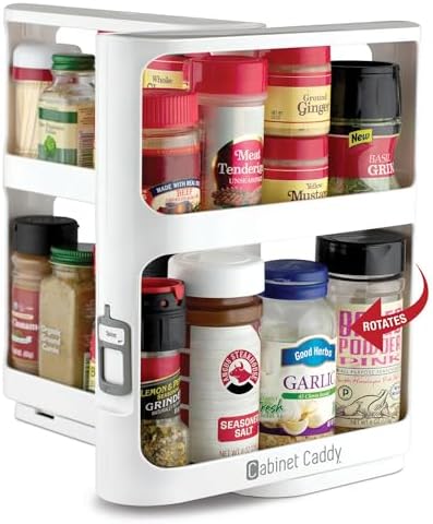 Cabinet Caddy Spice Rack Organizer for Cabinet, Pull & Rotate, 2-Tier by InspiredProducts