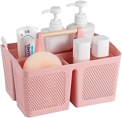 rejomiik Portable Plastic Shower Caddy with Bamboo Handle, Pink by rejomiik