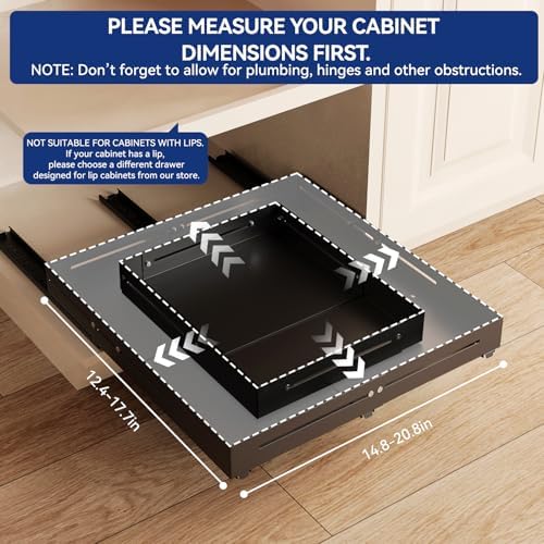 Pull out Cabinet Organizer, Full Metal Expandable Width (14.8"-20.8") & Depth (12.4"-17.7") Adjustable Slide out Drawers, No Drill Adhesive Roll out Shelves for Kitchen Pantry, Black - Image 2