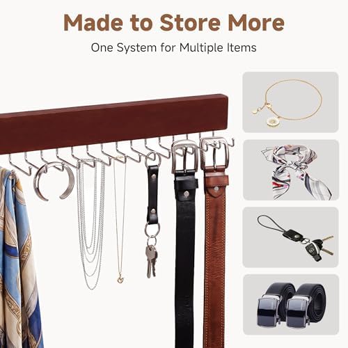 StorageWorks Tie Rack with 20 Hooks, 2 Set Wall Mounted Wood Hanger, Cherry - Image 5