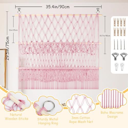 2 Tier Stuffed Animal Storage Shelf Net 35x30'' Large Stuffy Storage Pink - Image 2