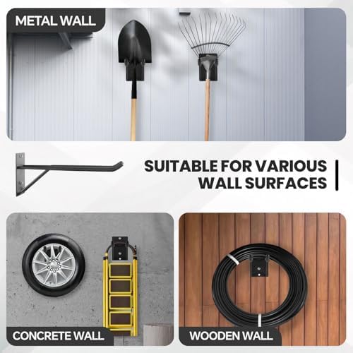 14" Large Heavy Duty Garage Hooks, Steel Garage Storage Hooks with Support Rods, Utility Wall Mount Hangers for Power Tools, Car Tires, Ladders, Chairs, Garden Tools and More (2-Pack 14" Heavy Hooks) - Image 5