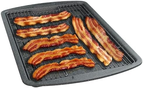 Cookie Sheet with Wire Rack Set, 2-Piece Nonstick Gray Marble Carbon Steel Pan & Cooling Rack, Space-Saving Stackable Set, PFOA, PFOS, PTFE Free, Oven Safe Up to 450°F, 17.4" Pan & 14.7" Rack by Bakken-Swiss