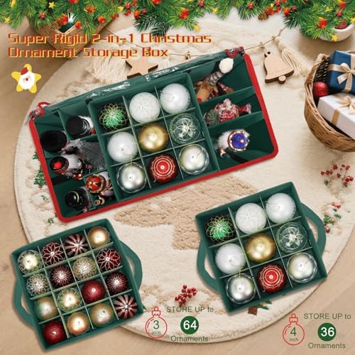 2-in-1 Christmas Ornament Storage Box Keeps 64-3"/36-4" Holiday Ornaments - Image 2