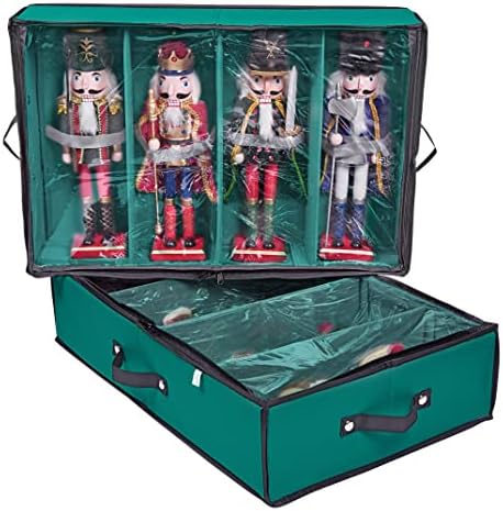 ProPik 2 Pack Christmas Figures Storage Box | Each Holds 4 Holiday Figurines up to 16” | Adjustable Nutcracker Decor Ornament Storage Container | Xmas Decorations Accessories Boxes (Green) by ProPik
